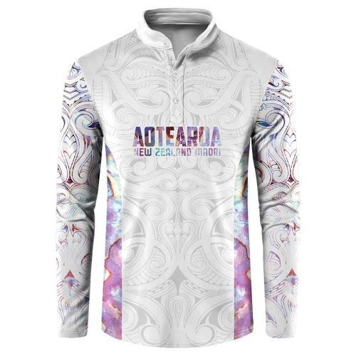 Custom New Zealand Aotearoa Button Sweatshirt Pink Maori Paua Shell Indigenous - Aussie Hoodie