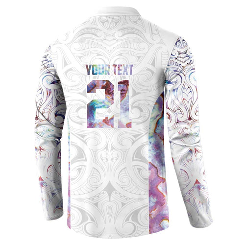 Custom New Zealand Aotearoa Button Sweatshirt Pink Maori Paua Shell Indigenous - Aussie Hoodie