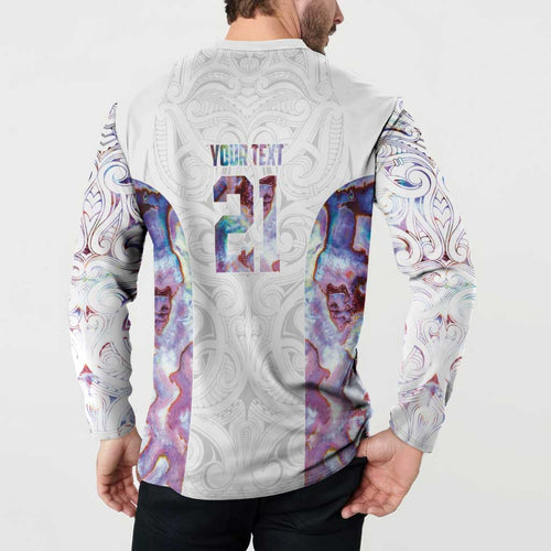 Custom New Zealand Aotearoa Button Sweatshirt Pink Maori Paua Shell Indigenous - Aussie Hoodie