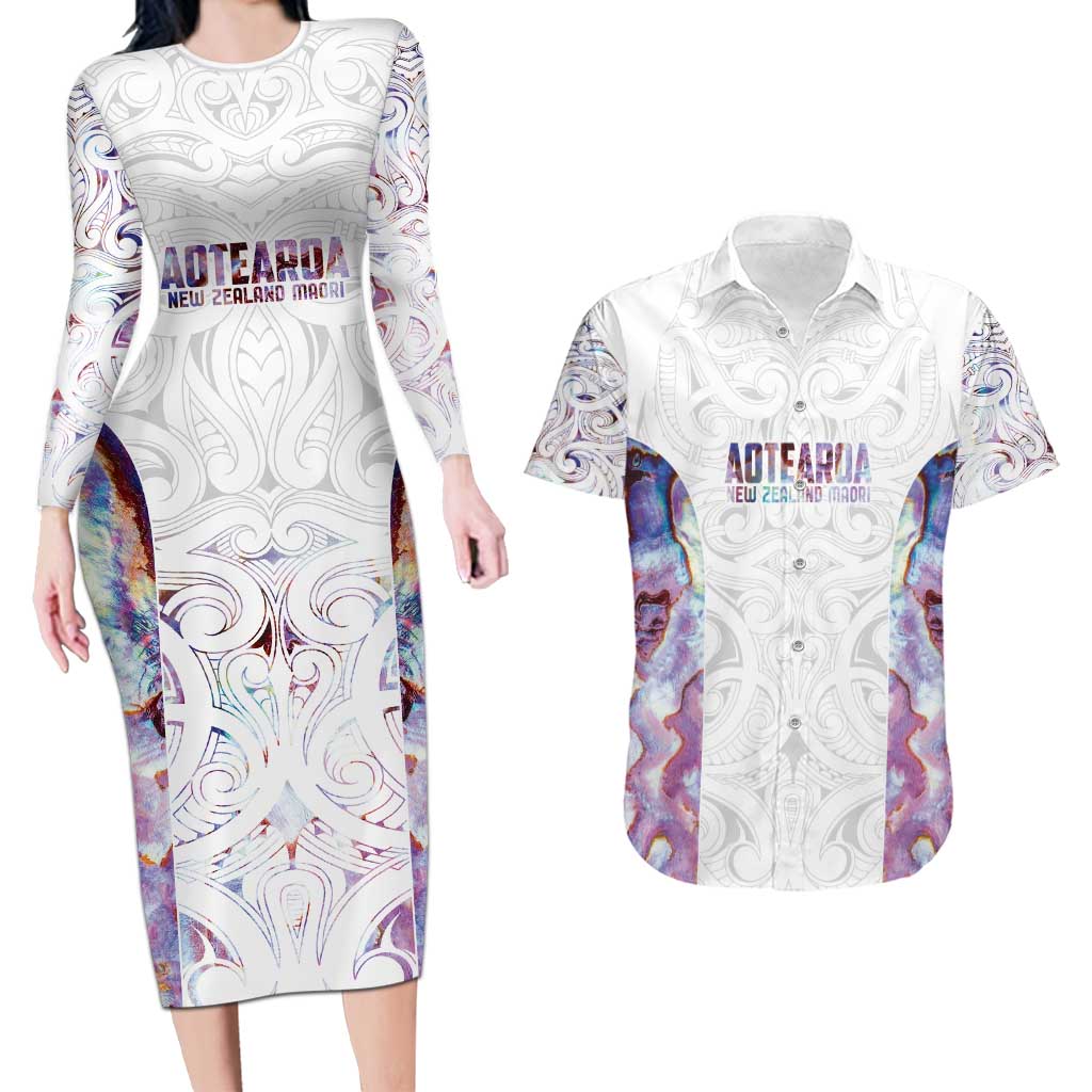 Custom New Zealand Aotearoa Couples Matching Long Sleeve Bodycon Dress and Hawaiian Shirt Pink Maori Paua Shell Indigenous - Aussie Hoodie