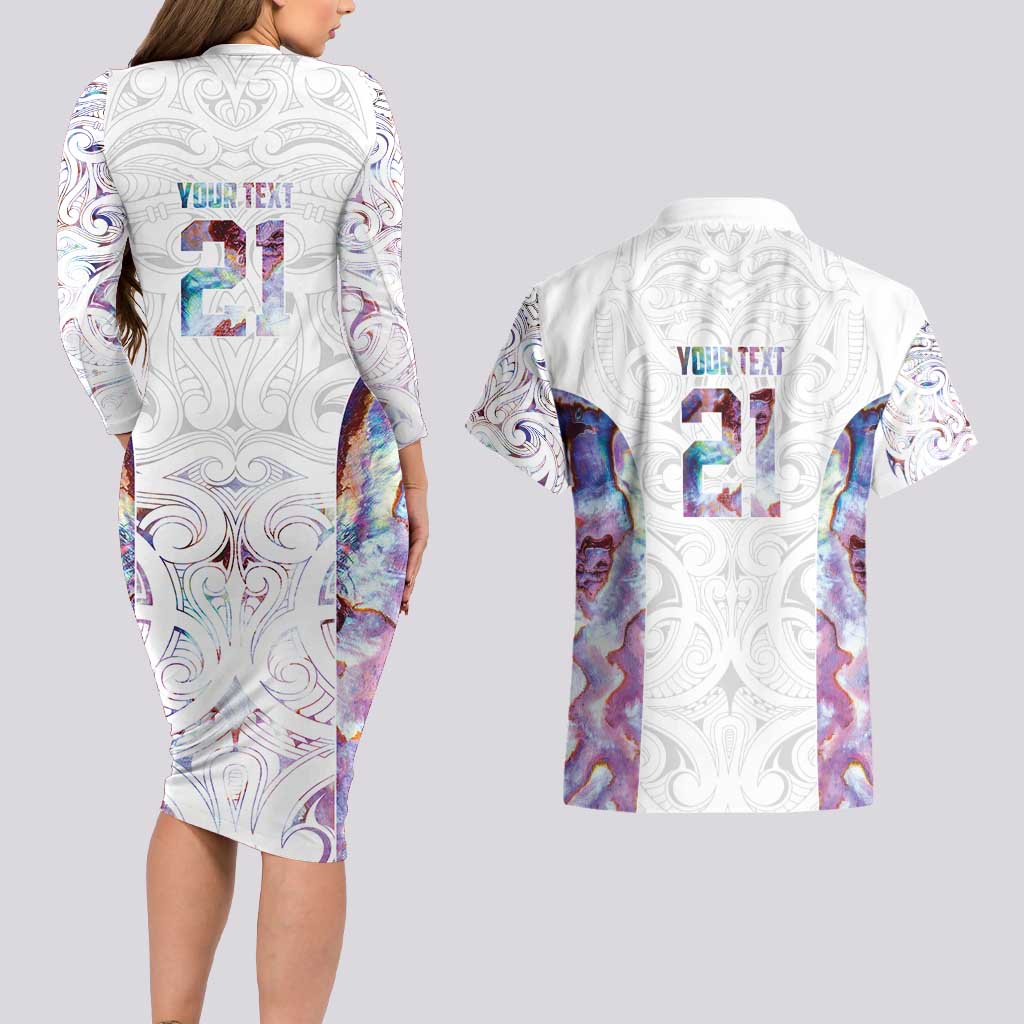 Custom New Zealand Aotearoa Couples Matching Long Sleeve Bodycon Dress and Hawaiian Shirt Pink Maori Paua Shell Indigenous - Aussie Hoodie