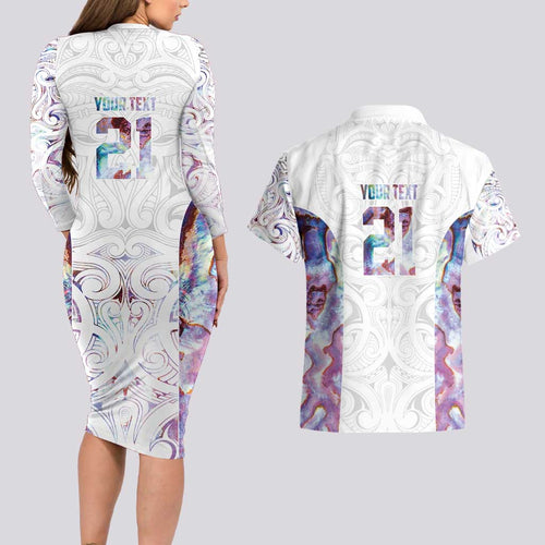 Custom New Zealand Aotearoa Couples Matching Long Sleeve Bodycon Dress and Hawaiian Shirt Pink Maori Paua Shell Indigenous - Aussie Hoodie