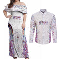 Custom New Zealand Aotearoa Couples Matching Off Shoulder Maxi Dress and Long Sleeve Button Shirt Pink Maori Paua Shell Indigenous - Aussie Hoodie
