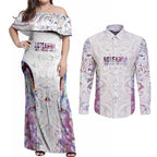 Custom New Zealand Aotearoa Couples Matching Off Shoulder Maxi Dress and Long Sleeve Button Shirt Pink Maori Paua Shell Indigenous - Aussie Hoodie