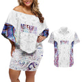 Custom New Zealand Aotearoa Couples Matching Off Shoulder Short Dress and Hawaiian Shirt Pink Maori Paua Shell Indigenous - Aussie Hoodie