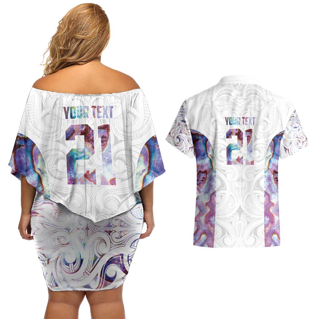 Custom New Zealand Aotearoa Couples Matching Off Shoulder Short Dress and Hawaiian Shirt Pink Maori Paua Shell Indigenous - Aussie Hoodie