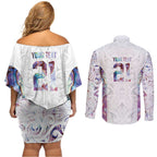 Custom New Zealand Aotearoa Couples Matching Off Shoulder Short Dress and Long Sleeve Button Shirt Pink Maori Paua Shell Indigenous - Aussie Hoodie