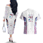 Custom New Zealand Aotearoa Couples Matching Off The Shoulder Long Sleeve Dress and Hawaiian Shirt Pink Maori Paua Shell Indigenous - Aussie Hoodie