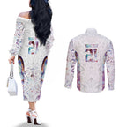 Custom New Zealand Aotearoa Couples Matching Off The Shoulder Long Sleeve Dress and Long Sleeve Button Shirt Pink Maori Paua Shell Indigenous - Aussie Hoodie