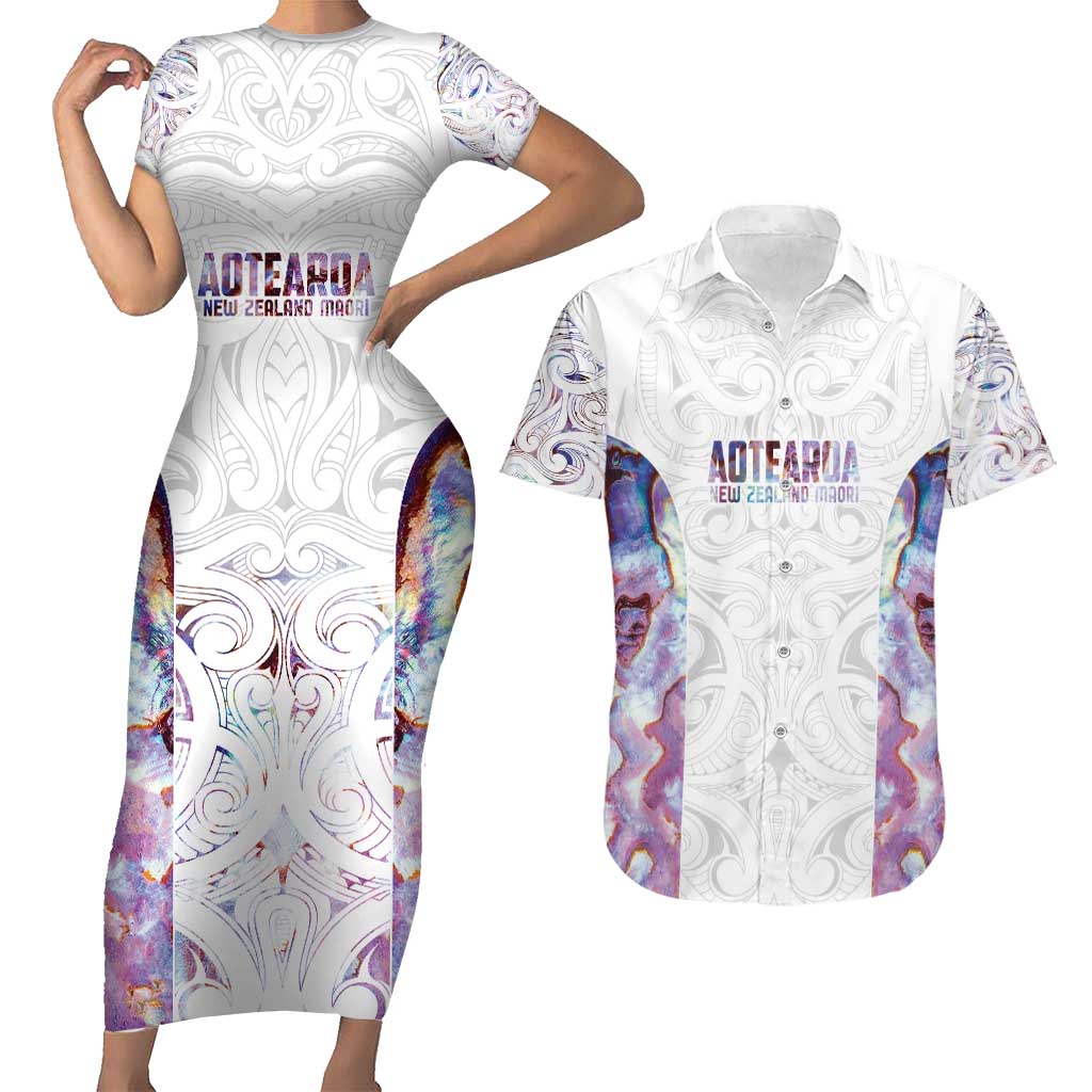 Custom New Zealand Aotearoa Couples Matching Short Sleeve Bodycon Dress and Hawaiian Shirt Pink Maori Paua Shell Indigenous - Aussie Hoodie