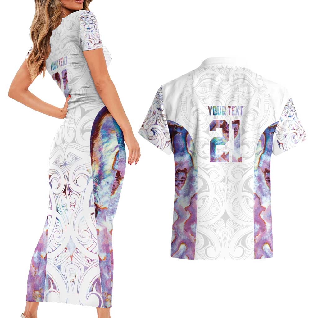 Custom New Zealand Aotearoa Couples Matching Short Sleeve Bodycon Dress and Hawaiian Shirt Pink Maori Paua Shell Indigenous - Aussie Hoodie