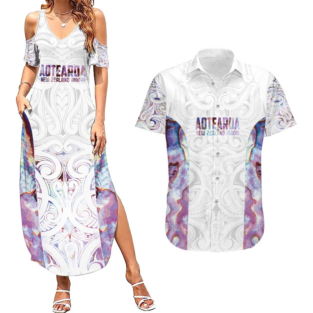 Custom New Zealand Aotearoa Couples Matching Summer Maxi Dress and Hawaiian Shirt Pink Maori Paua Shell Indigenous - Aussie Hoodie