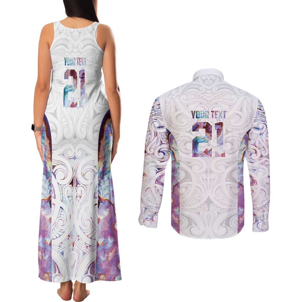 Custom New Zealand Aotearoa Couples Matching Tank Maxi Dress and Long Sleeve Button Shirt Pink Maori Paua Shell Indigenous - Aussie Hoodie