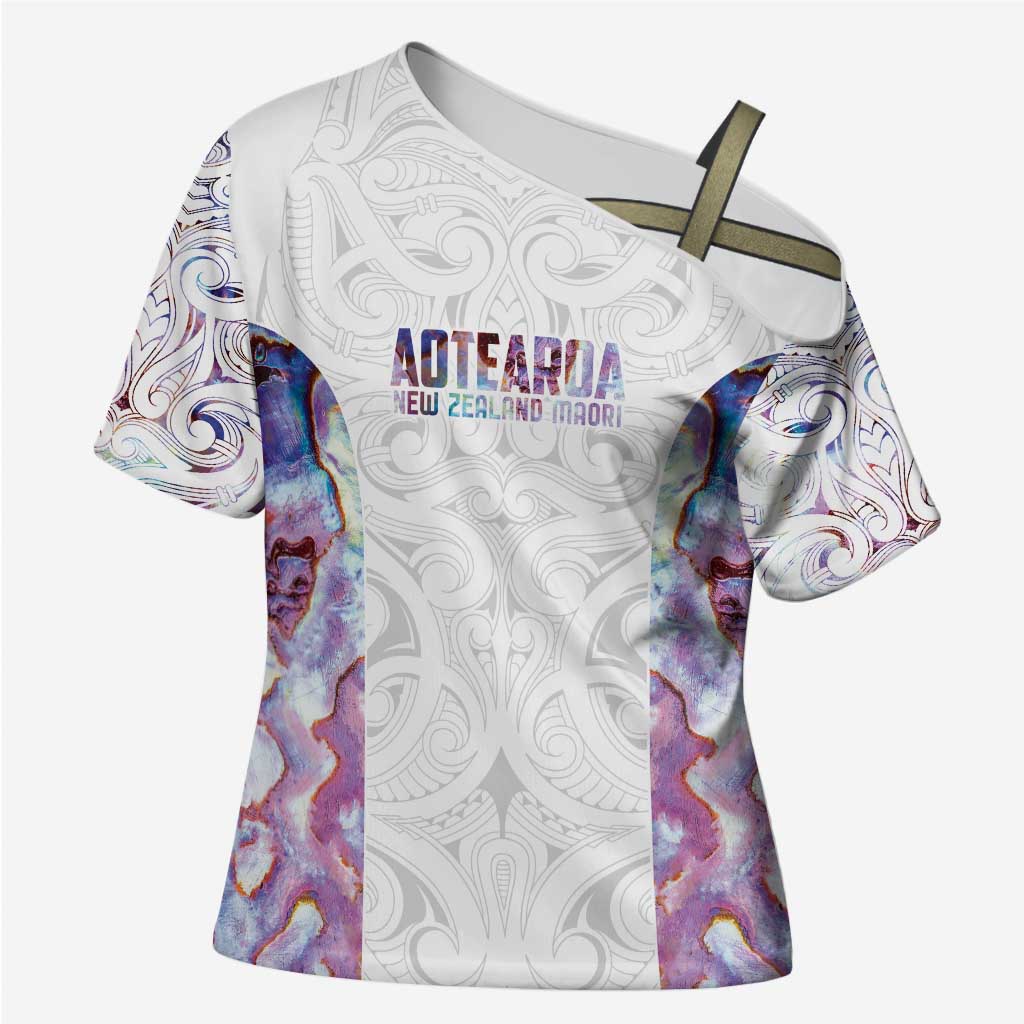 Custom New Zealand Aotearoa Cross Shoulder Shirt Pink Maori Paua Shell Indigenous - Aussie Hoodie
