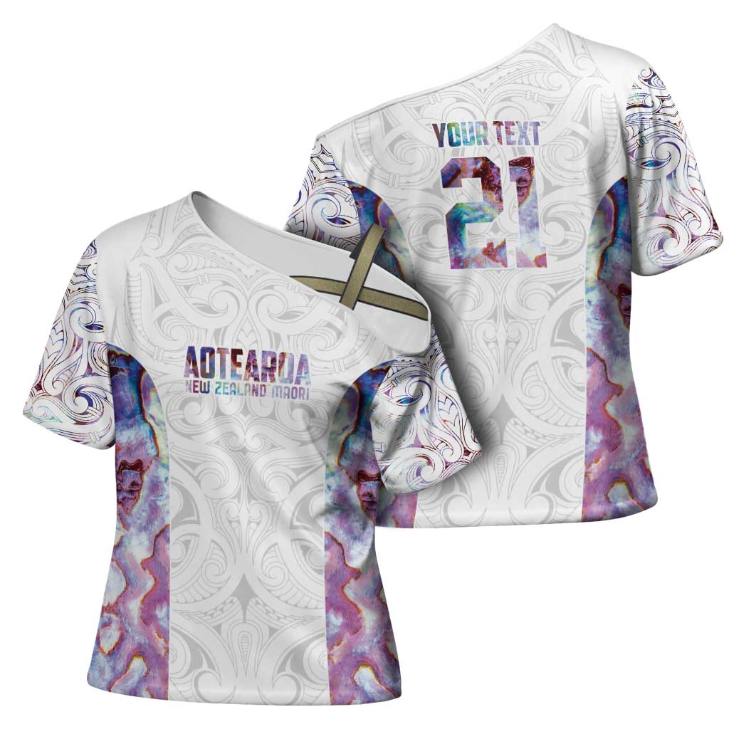 Custom New Zealand Aotearoa Cross Shoulder Shirt Pink Maori Paua Shell Indigenous - Aussie Hoodie