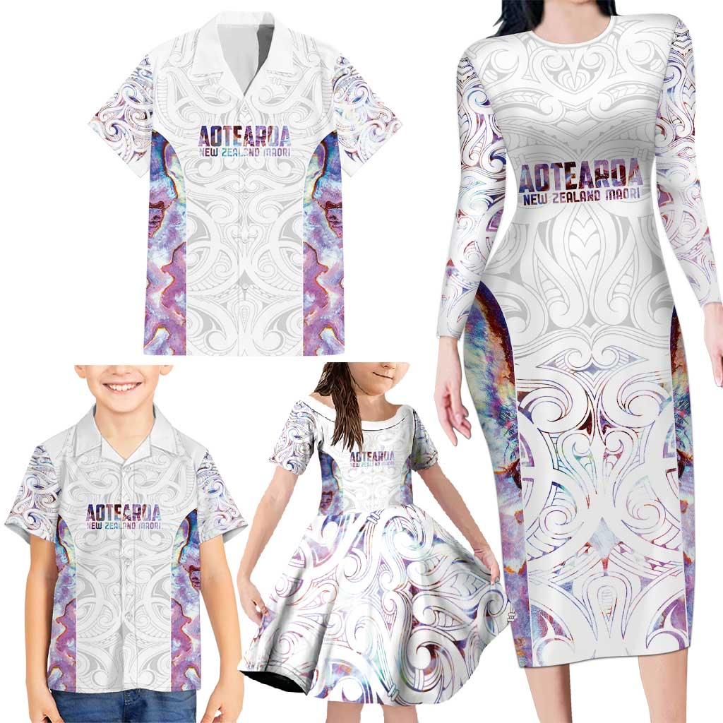 Custom New Zealand Aotearoa Family Matching Long Sleeve Bodycon Dress and Hawaiian Shirt Pink Maori Paua Shell Indigenous - Aussie Hoodie