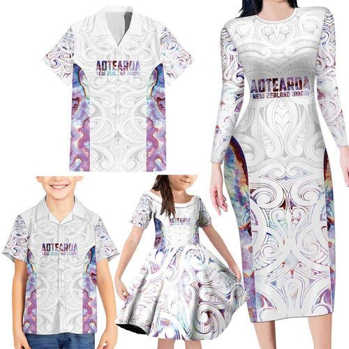 Custom New Zealand Aotearoa Family Matching Long Sleeve Bodycon Dress and Hawaiian Shirt Pink Maori Paua Shell Indigenous - Aussie Hoodie
