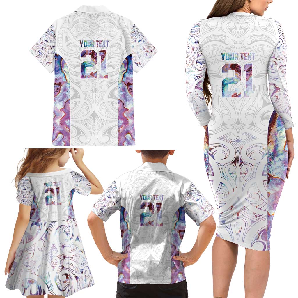 Custom New Zealand Aotearoa Family Matching Long Sleeve Bodycon Dress and Hawaiian Shirt Pink Maori Paua Shell Indigenous - Aussie Hoodie