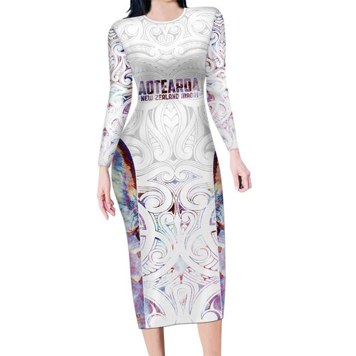 Custom New Zealand Aotearoa Family Matching Long Sleeve Bodycon Dress and Hawaiian Shirt Pink Maori Paua Shell Indigenous - Aussie Hoodie