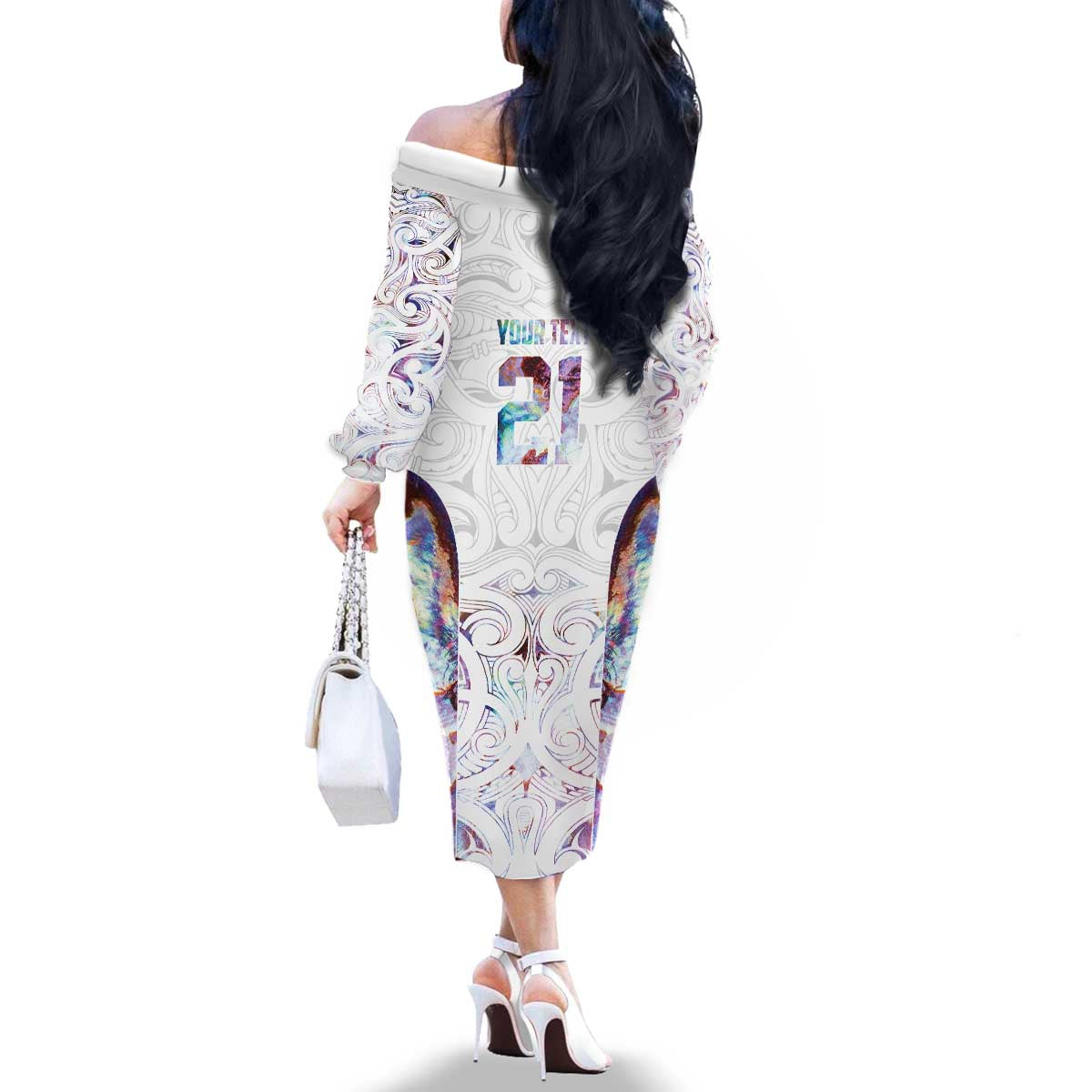 Custom New Zealand Aotearoa Family Matching Off The Shoulder Long Sleeve Dress and Hawaiian Shirt Pink Maori Paua Shell Indigenous - Aussie Hoodie