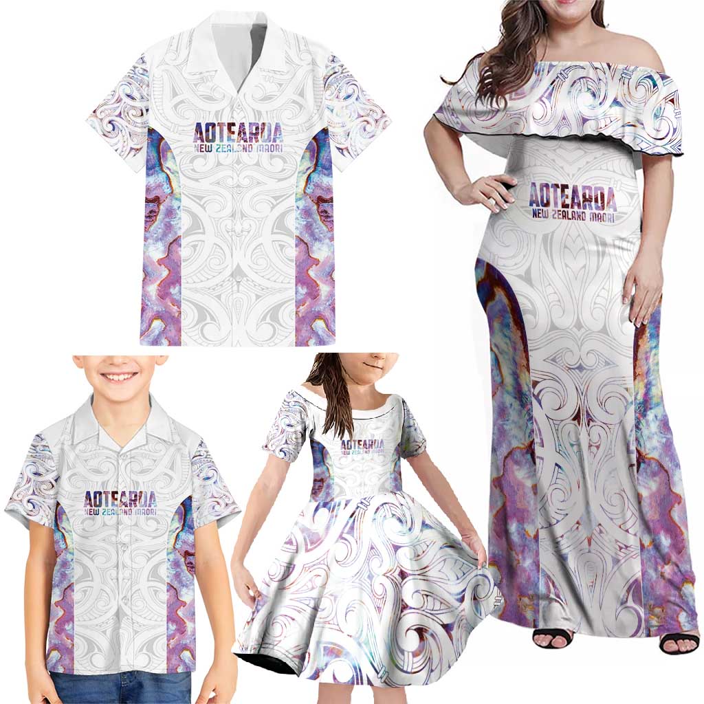 Custom New Zealand Aotearoa Family Matching Off Shoulder Maxi Dress and Hawaiian Shirt Pink Maori Paua Shell Indigenous - Aussie Hoodie