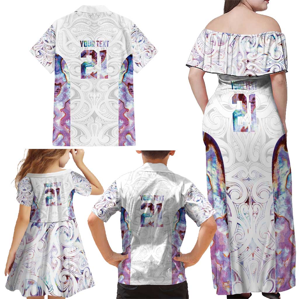 Custom New Zealand Aotearoa Family Matching Off Shoulder Maxi Dress and Hawaiian Shirt Pink Maori Paua Shell Indigenous - Aussie Hoodie