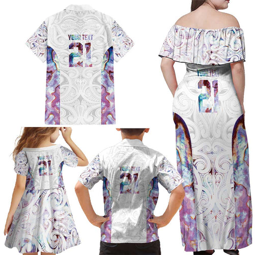 Custom New Zealand Aotearoa Family Matching Off Shoulder Maxi Dress and Hawaiian Shirt Pink Maori Paua Shell Indigenous - Aussie Hoodie