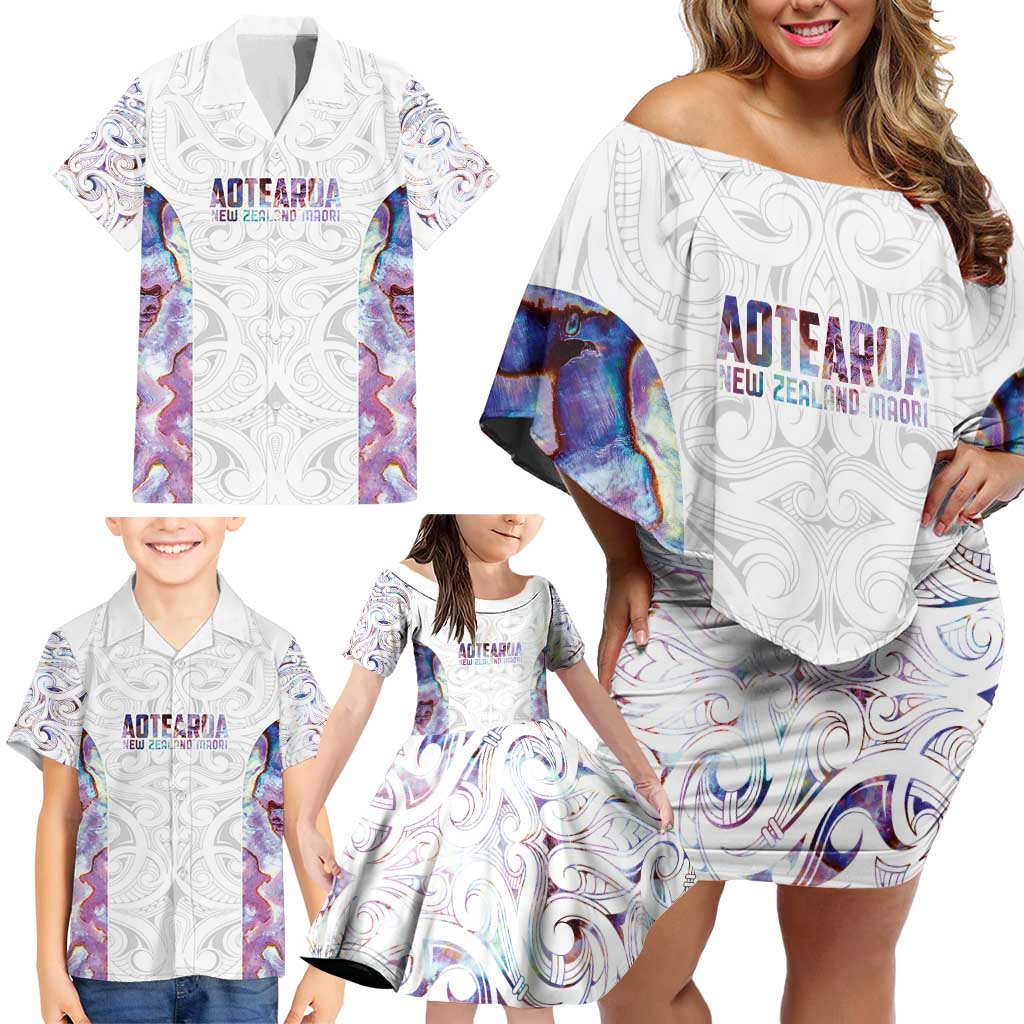 Custom New Zealand Aotearoa Family Matching Off Shoulder Short Dress and Hawaiian Shirt Pink Maori Paua Shell Indigenous - Aussie Hoodie