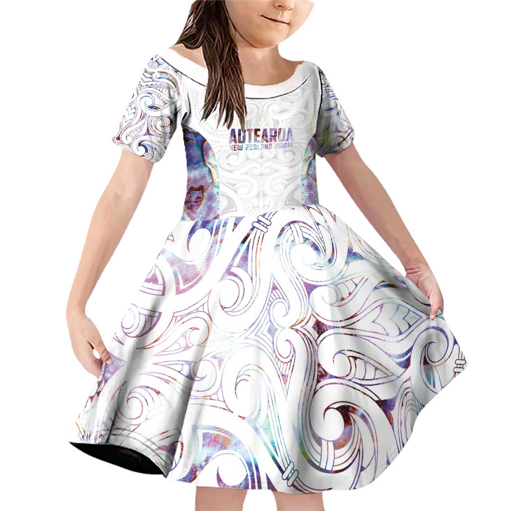 Custom New Zealand Aotearoa Family Matching Off Shoulder Short Dress and Hawaiian Shirt Pink Maori Paua Shell Indigenous - Aussie Hoodie