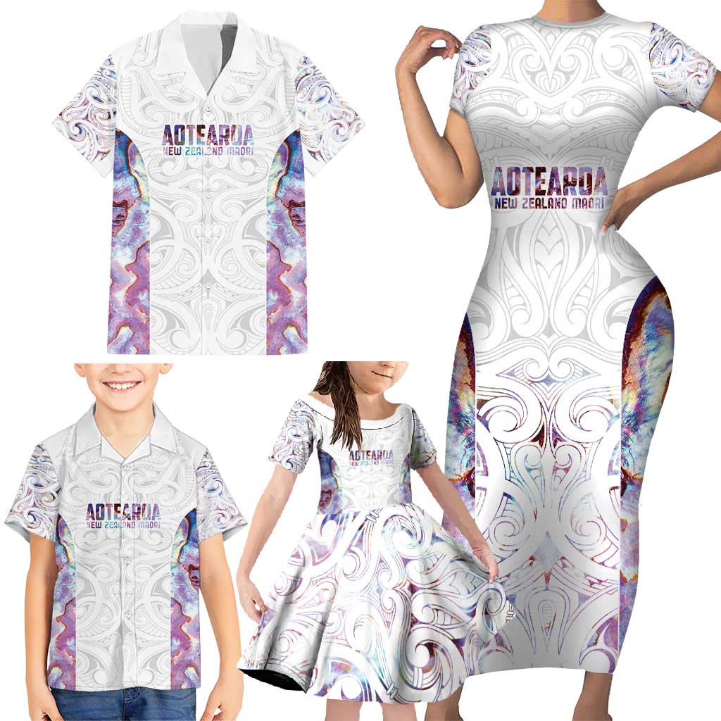 Custom New Zealand Aotearoa Family Matching Short Sleeve Bodycon Dress and Hawaiian Shirt Pink Maori Paua Shell Indigenous - Aussie Hoodie