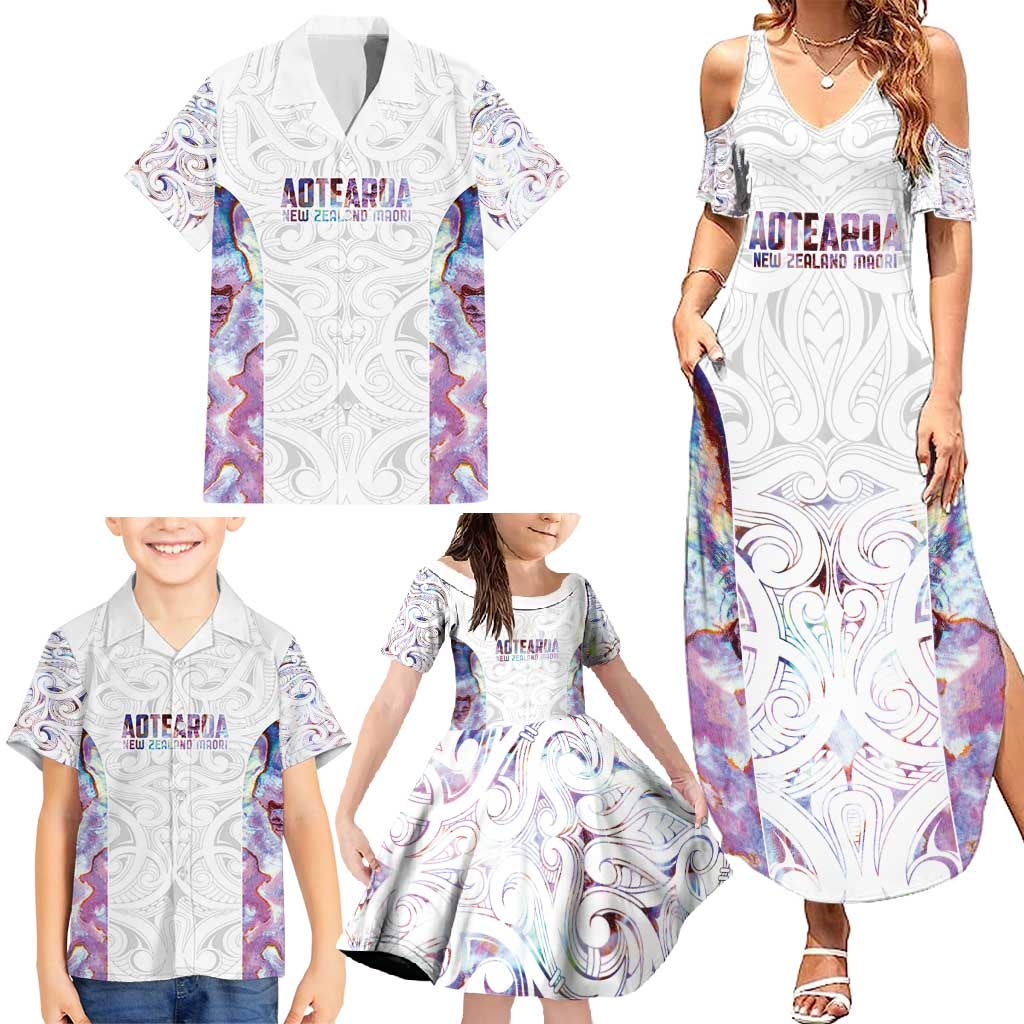Custom New Zealand Aotearoa Family Matching Summer Maxi Dress and Hawaiian Shirt Pink Maori Paua Shell Indigenous - Aussie Hoodie
