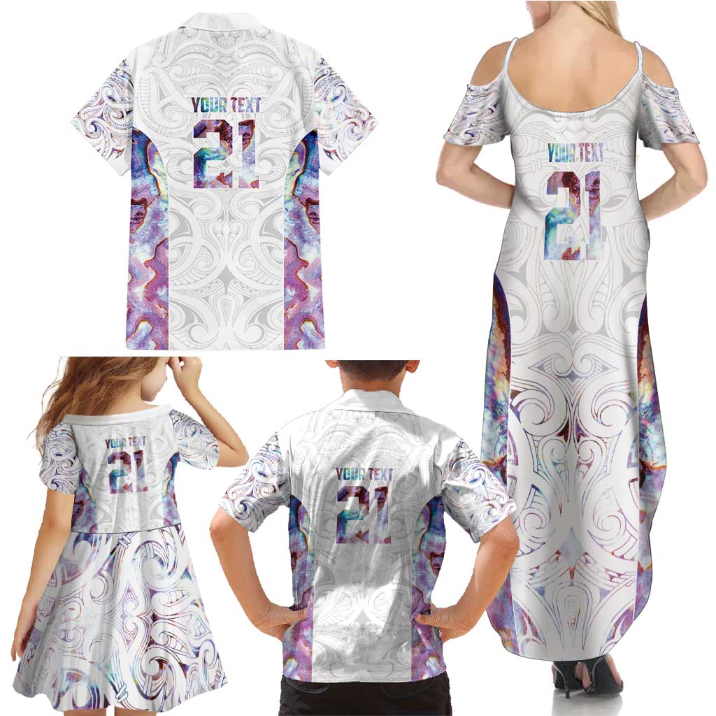 Custom New Zealand Aotearoa Family Matching Summer Maxi Dress and Hawaiian Shirt Pink Maori Paua Shell Indigenous - Aussie Hoodie