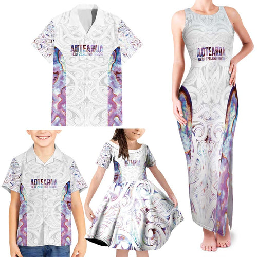 Custom New Zealand Aotearoa Family Matching Tank Maxi Dress and Hawaiian Shirt Pink Maori Paua Shell Indigenous - Aussie Hoodie