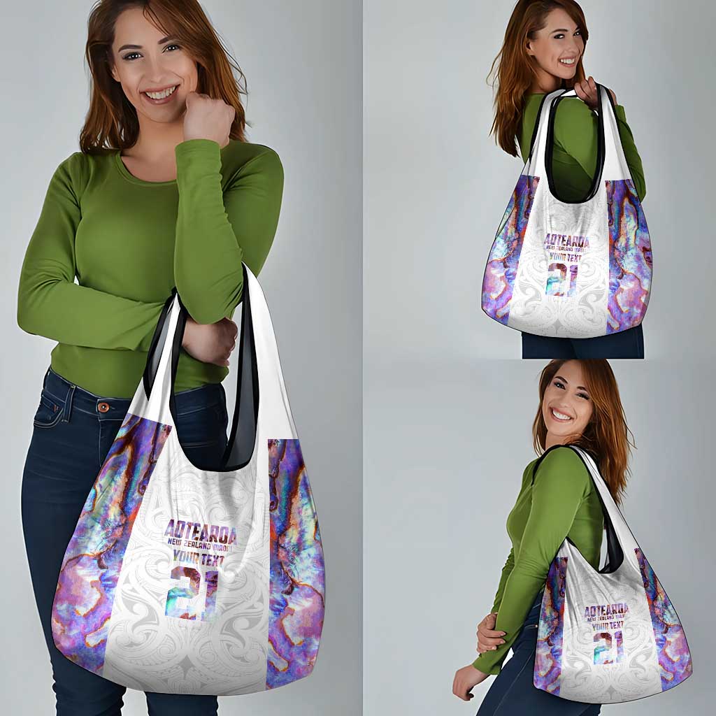 Custom New Zealand Aotearoa Grocery Bag Pink Maori Paua Shell Indigenous - Aussie Hoodie