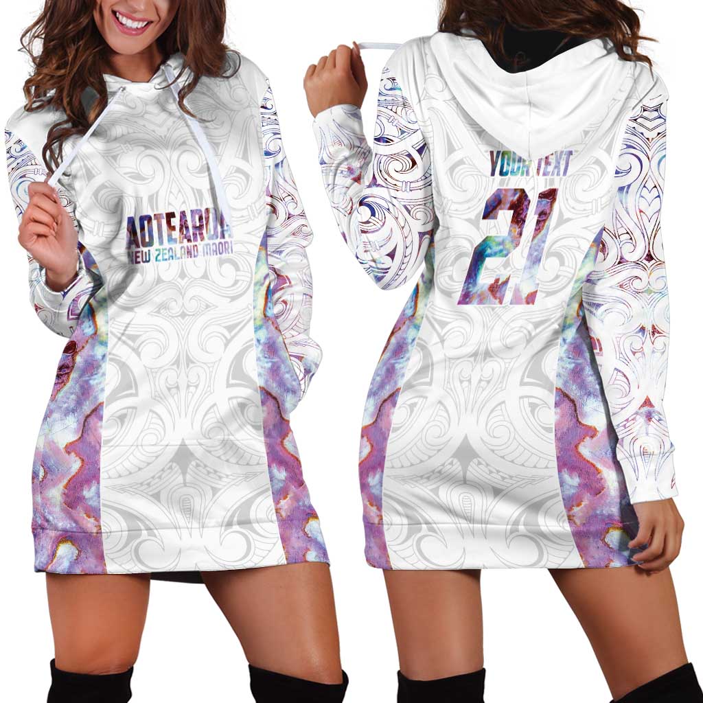 Custom New Zealand Aotearoa Hoodie Dress Pink Maori Paua Shell Indigenous - Aussie Hoodie