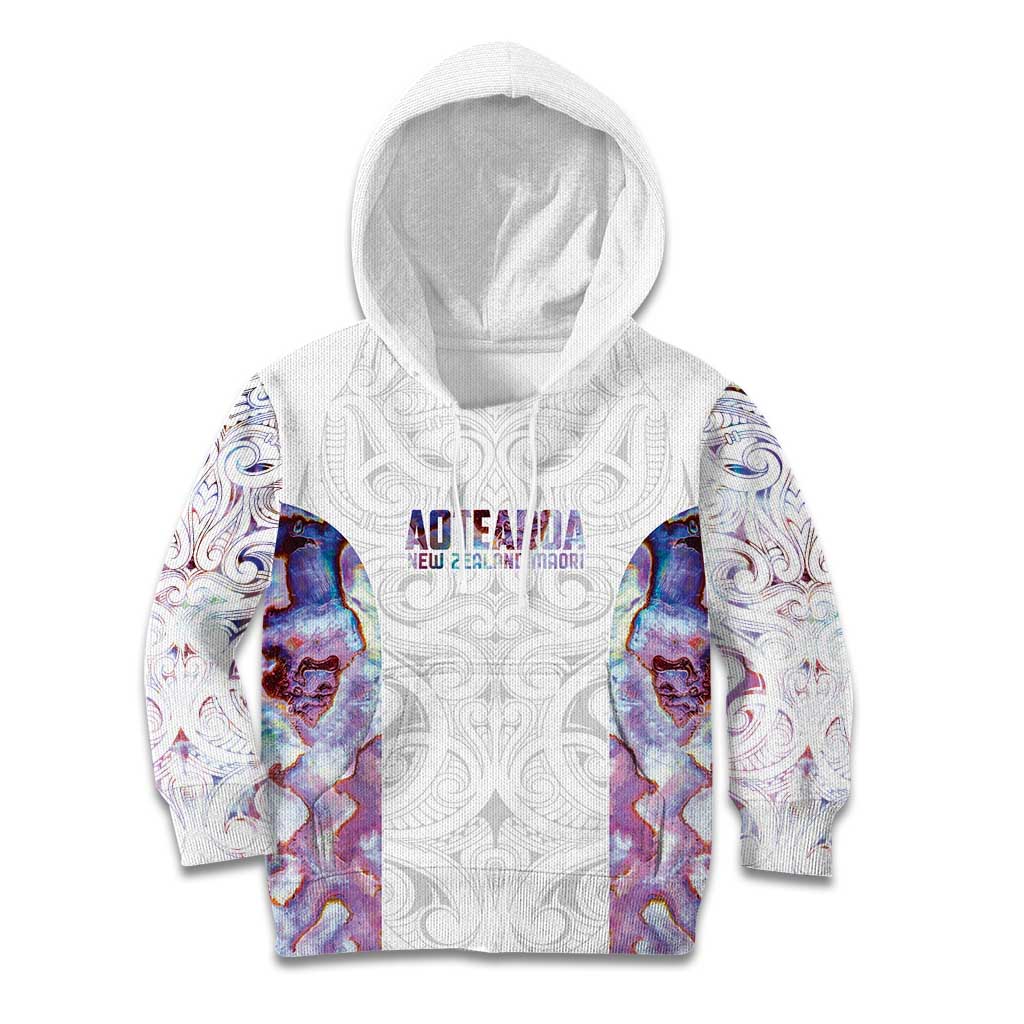 Custom New Zealand Aotearoa Kid Hoodie Pink Maori Paua Shell Indigenous - Aussie Hoodie