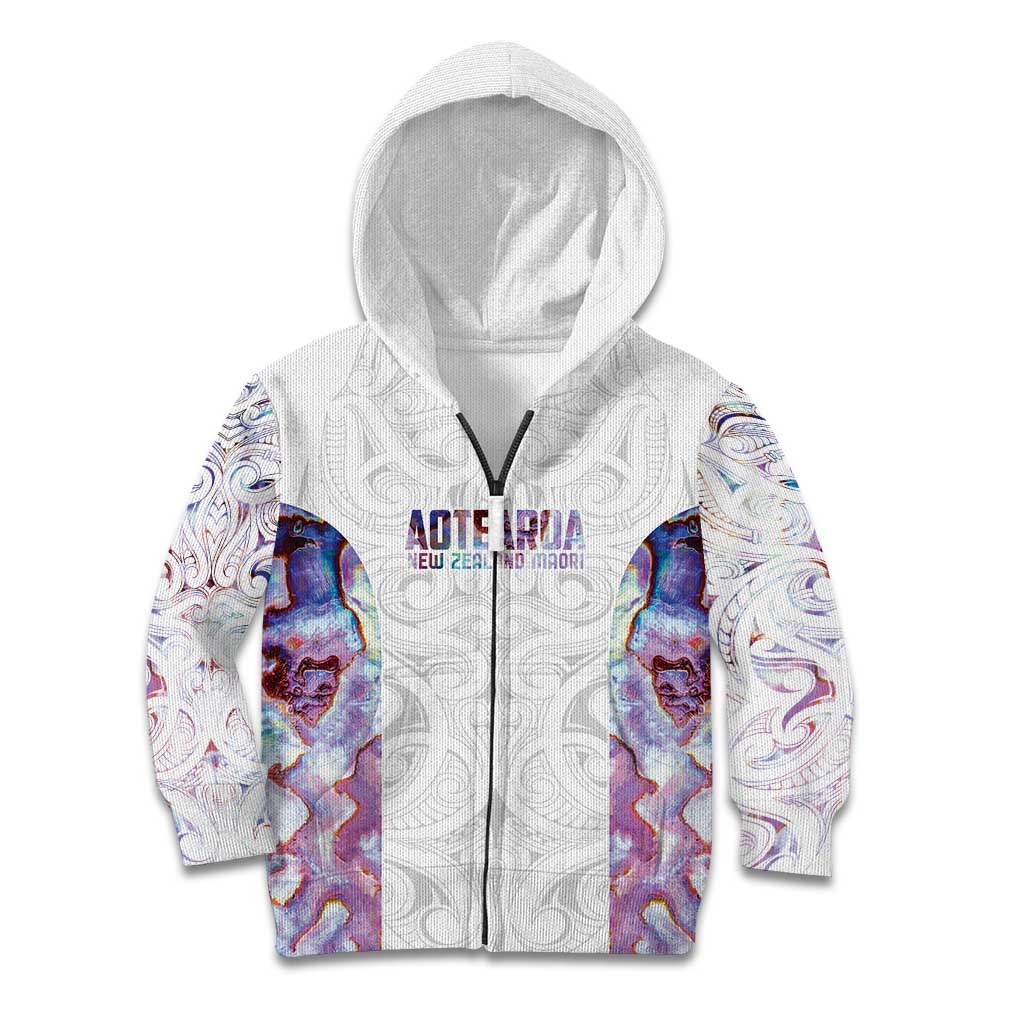Custom New Zealand Aotearoa Kid Hoodie Pink Maori Paua Shell Indigenous - Aussie Hoodie
