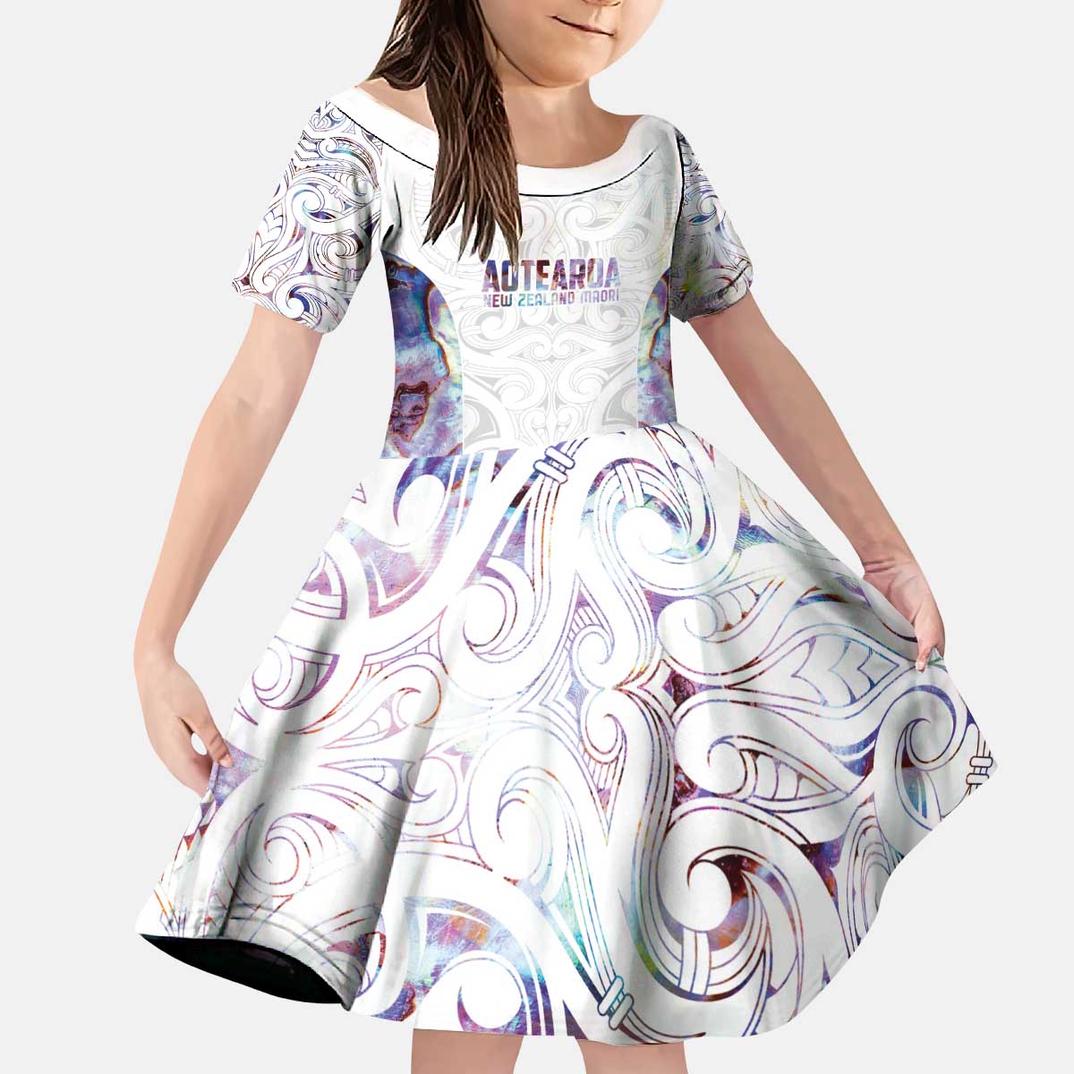 Custom New Zealand Aotearoa Kid Short Sleeve Dress Pink Maori Paua Shell Indigenous - Aussie Hoodie