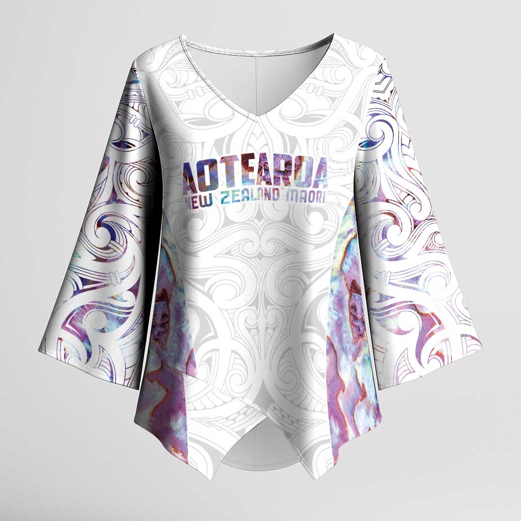 Custom New Zealand Aotearoa Kimono Sleeve Blouse Pink Maori Paua Shell Indigenous - Aussie Hoodie