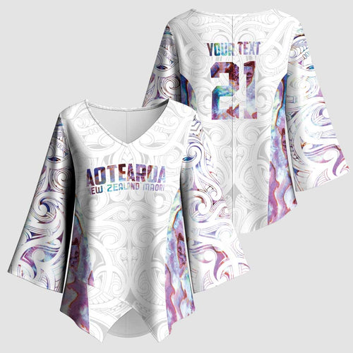 Custom New Zealand Aotearoa Kimono Sleeve Blouse Pink Maori Paua Shell Indigenous - Aussie Hoodie