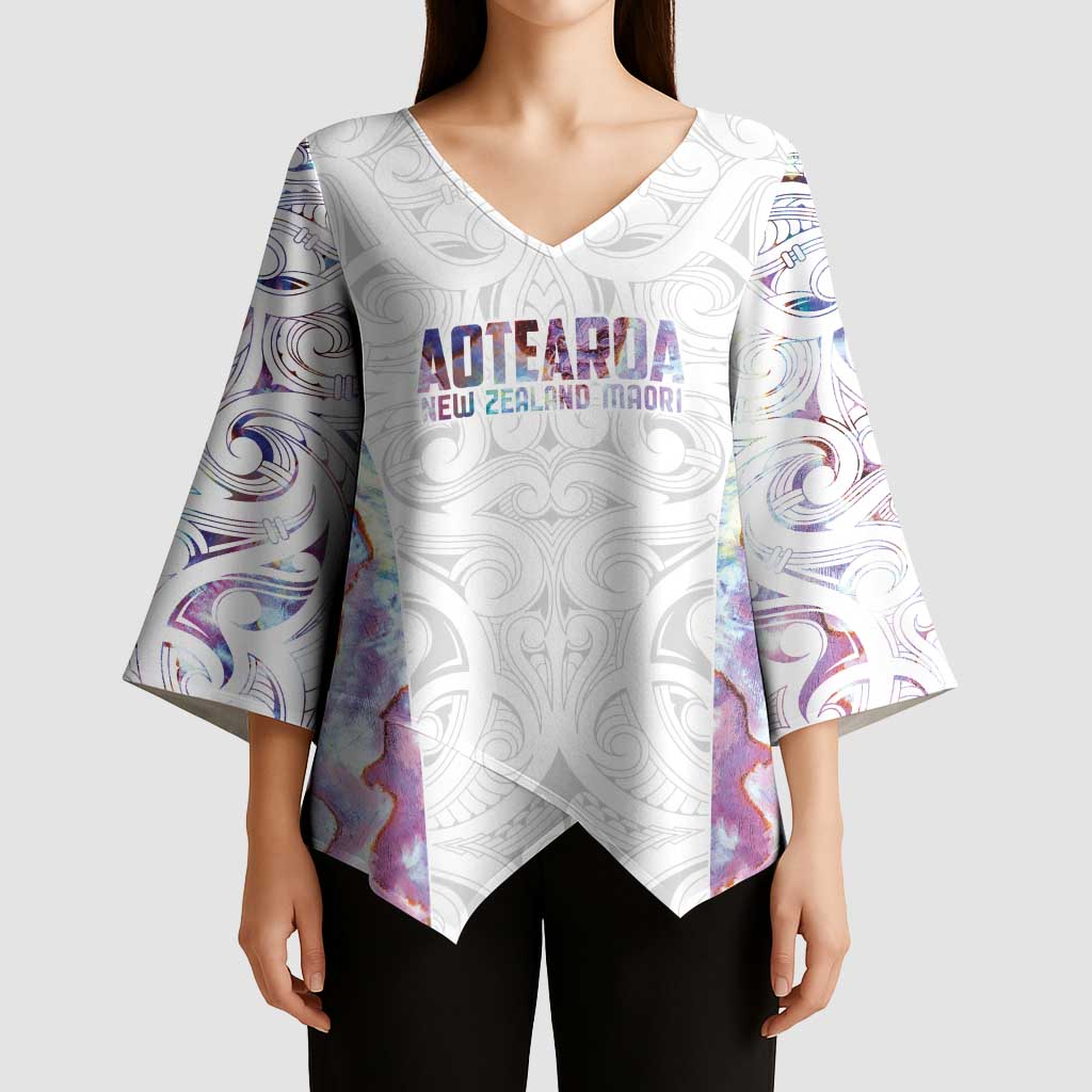 Custom New Zealand Aotearoa Kimono Sleeve Blouse Pink Maori Paua Shell Indigenous - Aussie Hoodie