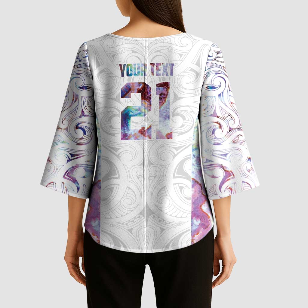Custom New Zealand Aotearoa Kimono Sleeve Blouse Pink Maori Paua Shell Indigenous - Aussie Hoodie