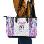 Custom New Zealand Aotearoa Leather Tote Bag Pink Maori Paua Shell Indigenous - Aussie Hoodie