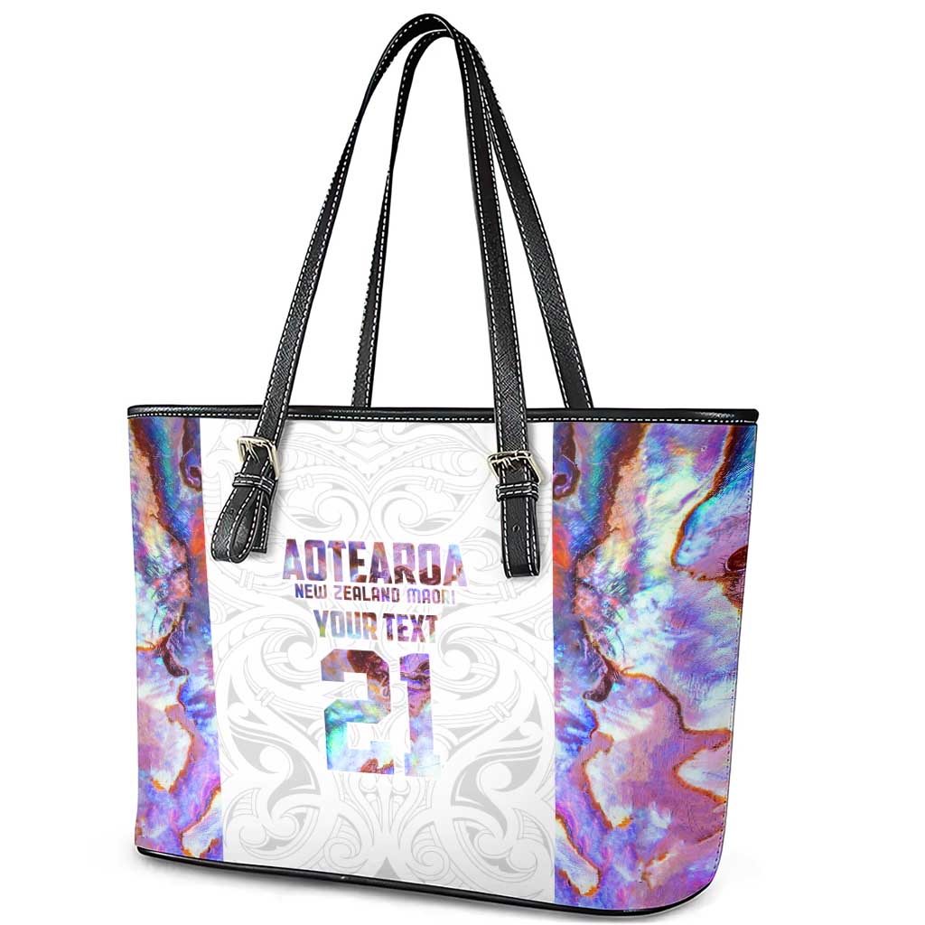 Custom New Zealand Aotearoa Leather Tote Bag Pink Maori Paua Shell Indigenous - Aussie Hoodie