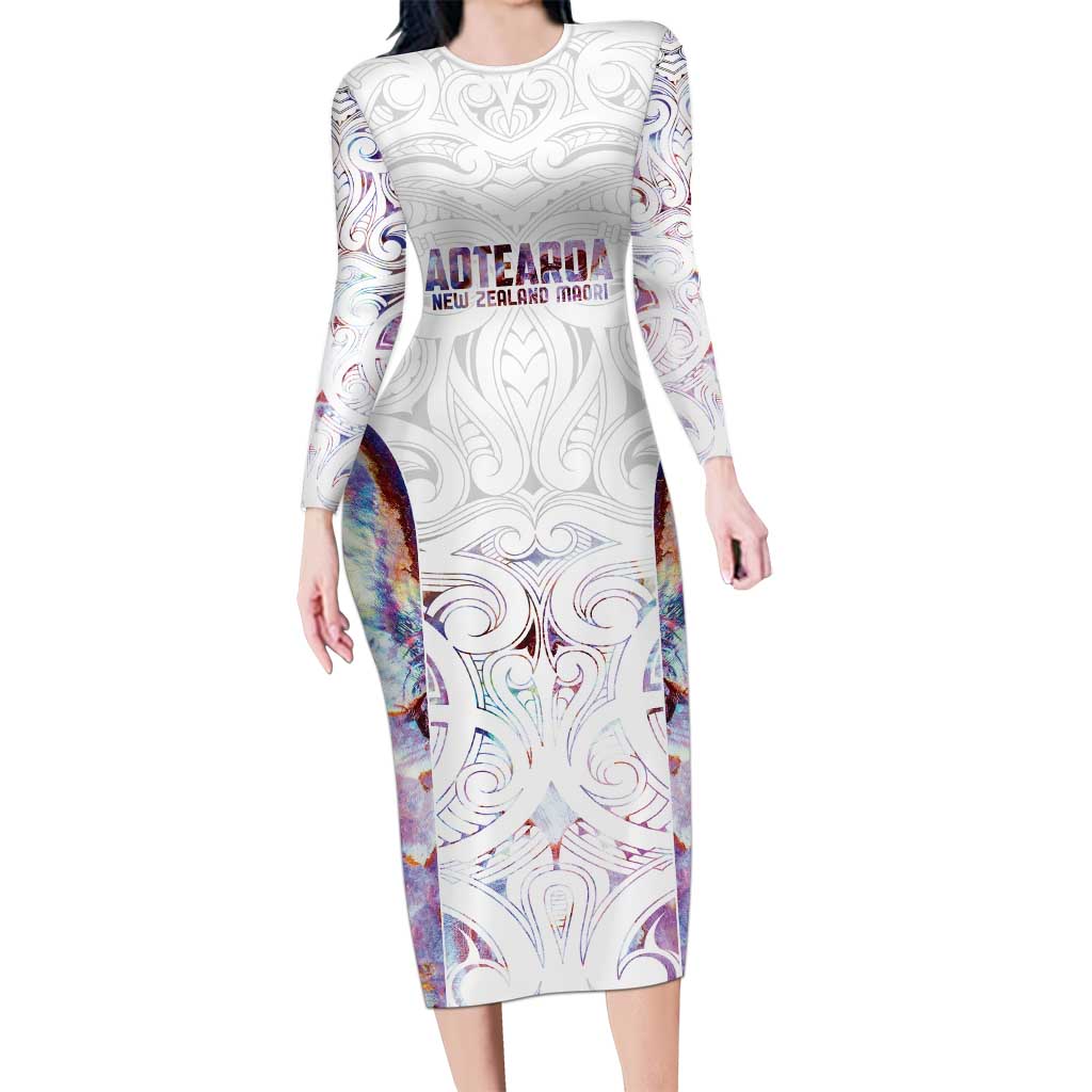 Custom New Zealand Aotearoa Long Sleeve Bodycon Dress Pink Maori Paua Shell Indigenous - Aussie Hoodie