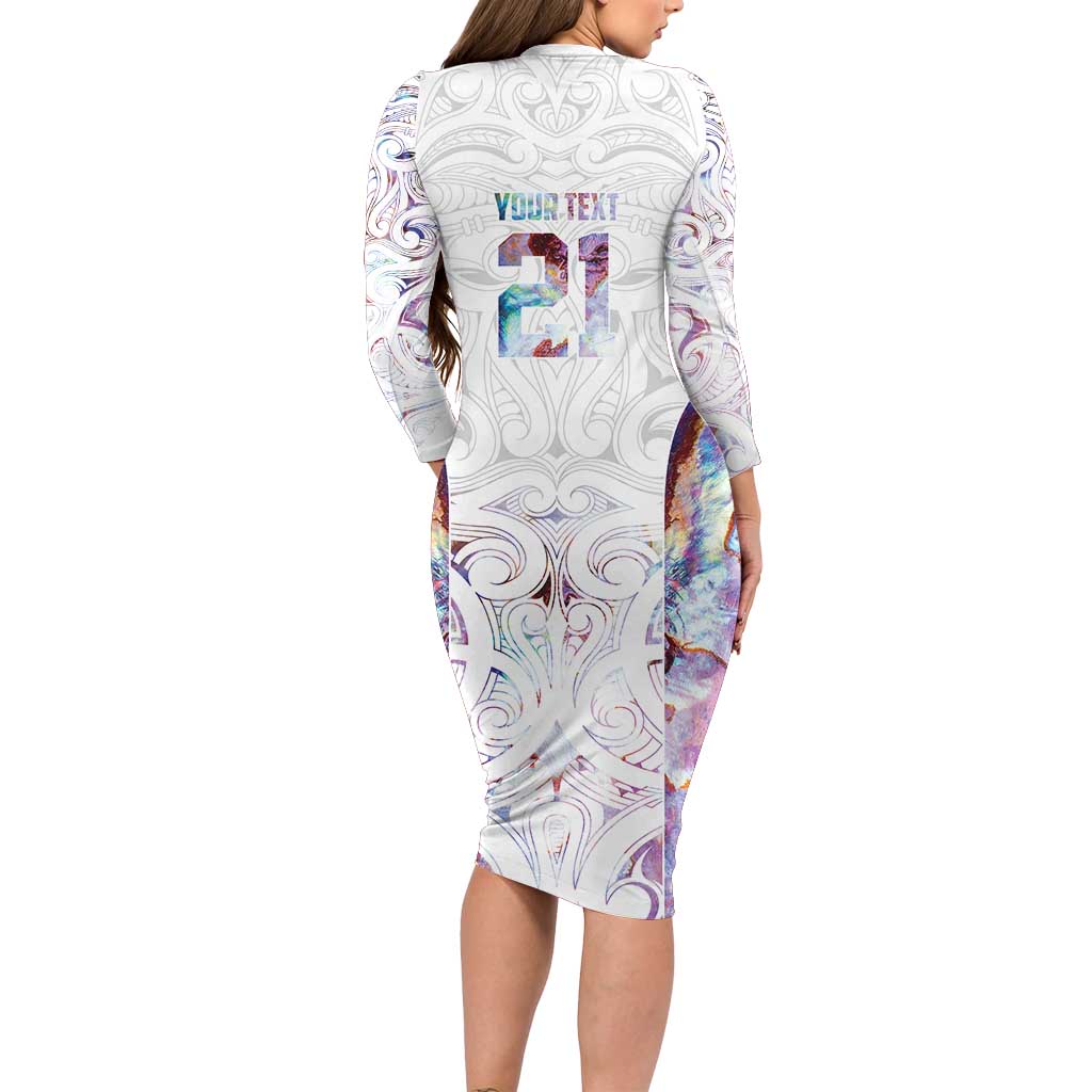 Custom New Zealand Aotearoa Long Sleeve Bodycon Dress Pink Maori Paua Shell Indigenous - Aussie Hoodie