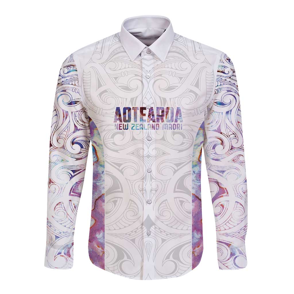 Custom New Zealand Aotearoa Long Sleeve Button Shirt Pink Maori Paua Shell Indigenous - Aussie Hoodie