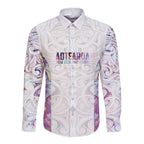 Custom New Zealand Aotearoa Long Sleeve Button Shirt Pink Maori Paua Shell Indigenous - Aussie Hoodie