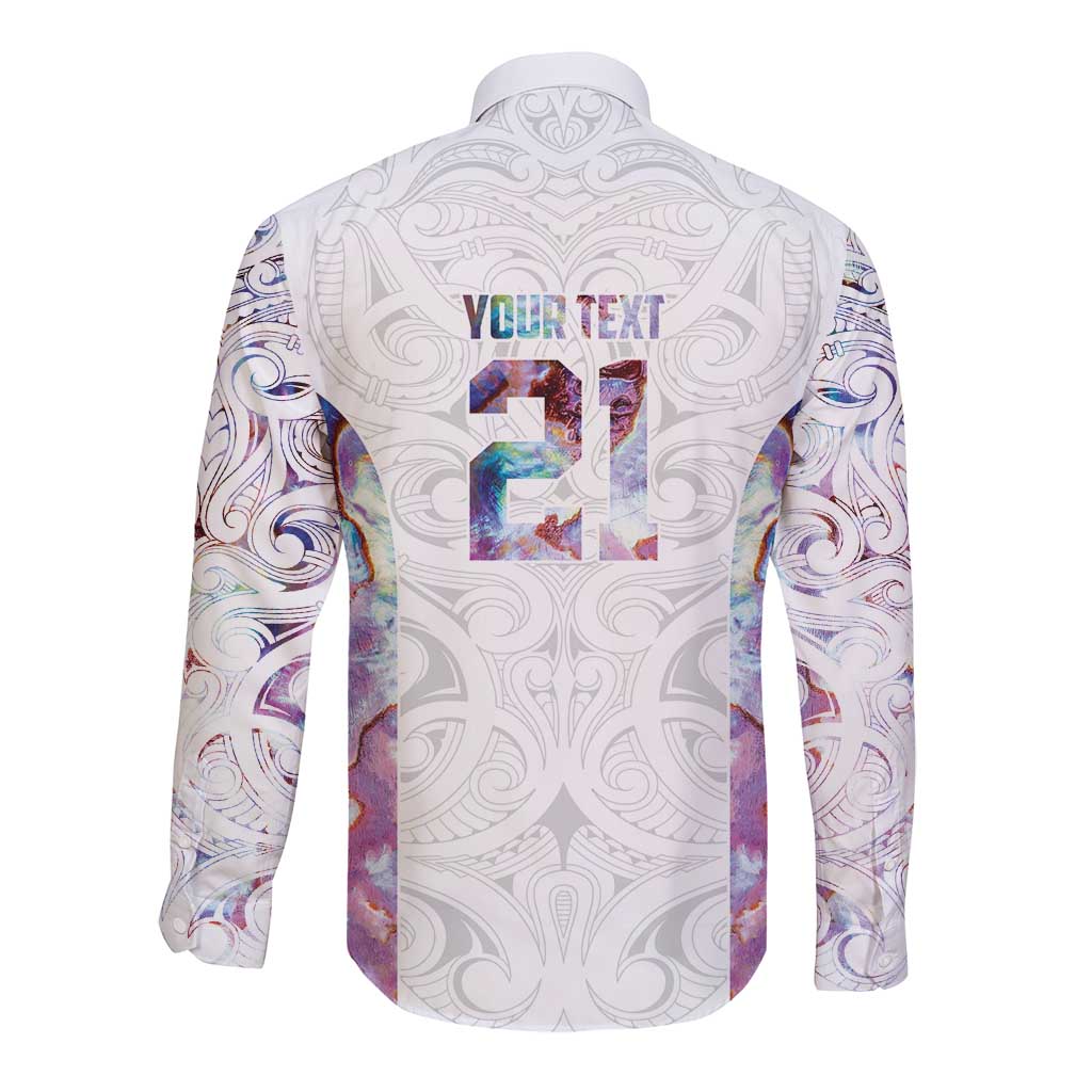 Custom New Zealand Aotearoa Long Sleeve Button Shirt Pink Maori Paua Shell Indigenous - Aussie Hoodie