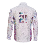 Custom New Zealand Aotearoa Long Sleeve Button Shirt Pink Maori Paua Shell Indigenous - Aussie Hoodie